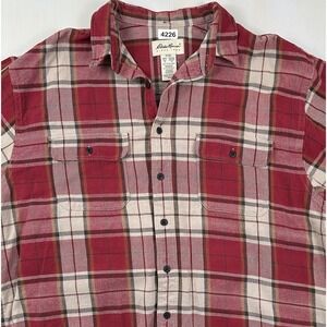 VTG Eddie Bauer Flannel Shirt Mens XL TALL Red Beige Plaid 90s Y2K Thick Cotton‎